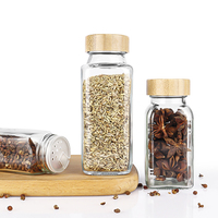 Grosir 120ml 180ml 270ml persegi kaca bumbu toples penyimpanan dapur garam dan lada botol dengan ayak tutup dan penutup bambu