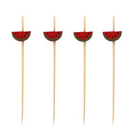 Piques à cocktail en bambou écologiques de 4,7 pouces, motif pastèque classique et mignon, pour bar, apéritifs aux fruits, buffet, décoration de fête estivale