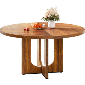 Tavolo da Pranzo Rustico Marrone 47\" in Legno Rotondo per 4 Persone con Base Incrociata per Cucina e Sala da Pranzo - Product Image 3