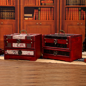 Caja de Joyería de Estilo Antiguo Mystic Arts con Espejo, Organizador de Maquillaje de Madera Roja para Uso en el Hogar y Bodas - Product Image 2