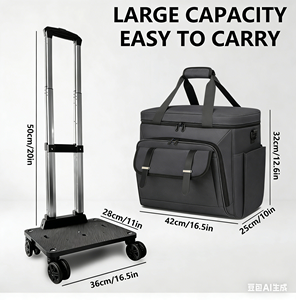 Bolsa de poliéster de gran capacidad con ruedas para profesores, bolso de mano para profesores, maleta de viaje multifuncional con cremallera y ruedas desmontables - Product Image 4