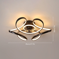 Kit d'éclairage LED moderne noir en forme de fleur avec moteur réversible silencieux pour chambre à coucher salle à manger