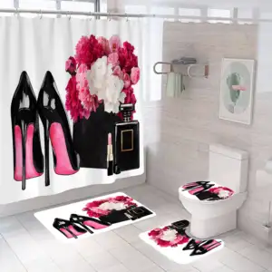 Grosir 3d Kustom 4 Potong Cetakan Mode Gadis Kecantikan Merah Set Permainan Desainer Set Tirai Mandi Set Kamar Mandi Lengkap