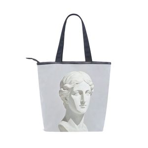 Bolsa de Lona con Estampado de Busto de Mármol, Bolso de Hombro con Cierre de Cremallera, Gran Capacidad, para Uso Diario - Product Image 1