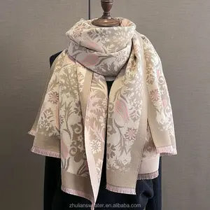 Personnalisé élégant Floral Jacquard écharpe élégant réversible gland châle Vintage résistant au froid grande écharpe femmes écharpe