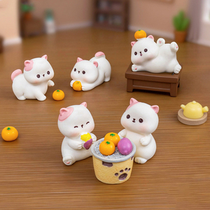 Cute Resin Mini White Cat Orange Figurine <b>Miniatures</b> Ornaments Tiny Animal Kitten Charm Landscape Decorations DIY Accessories - Product Image 3