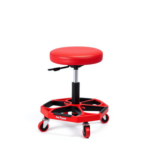 Taburete mecánico rodante neumático rojo con capacidad para 330 libras y asiento acolchado para mesas de trabajo - Product Image 1