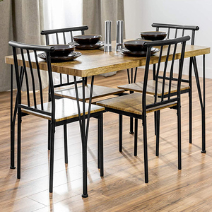Juego de Mesa y Sillas de Comedor de Madera Maciza con Estructura de Acero Metálico para Restaurante, Apartamento, Almacén o Villa - Product Image 2