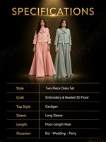 Robe de bal 2 pièces avec broderie florale 3D perlée, robe de soirée modeste à manches longues, ensemble maxi 2 pièces pour femme, pour l'Aïd, mariage, fête
