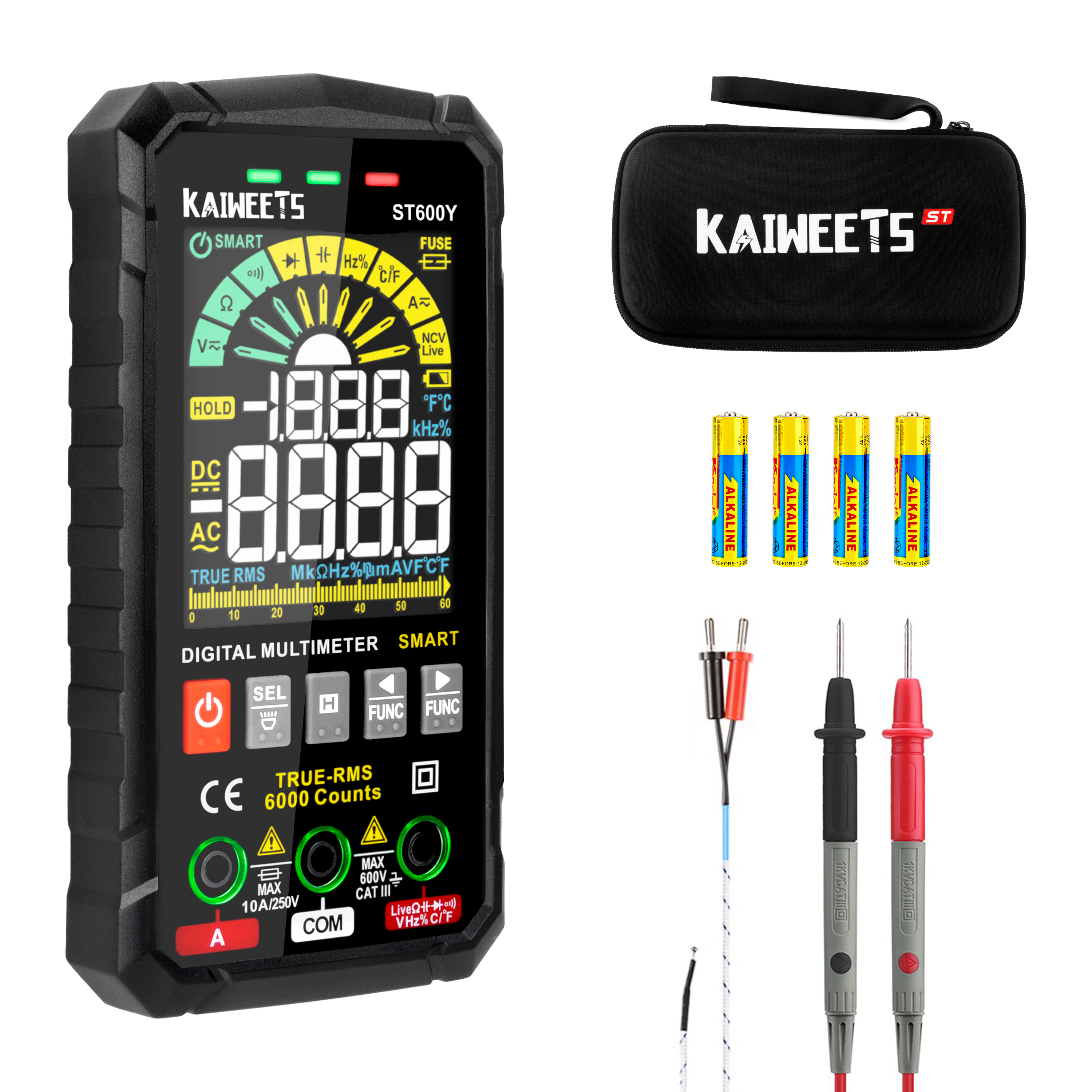 Kaiweets ST600Y Precision Digital Inductance Meter Tester 10Mhz VA Colour 6000 Counts Display Screen Smart Multimeters