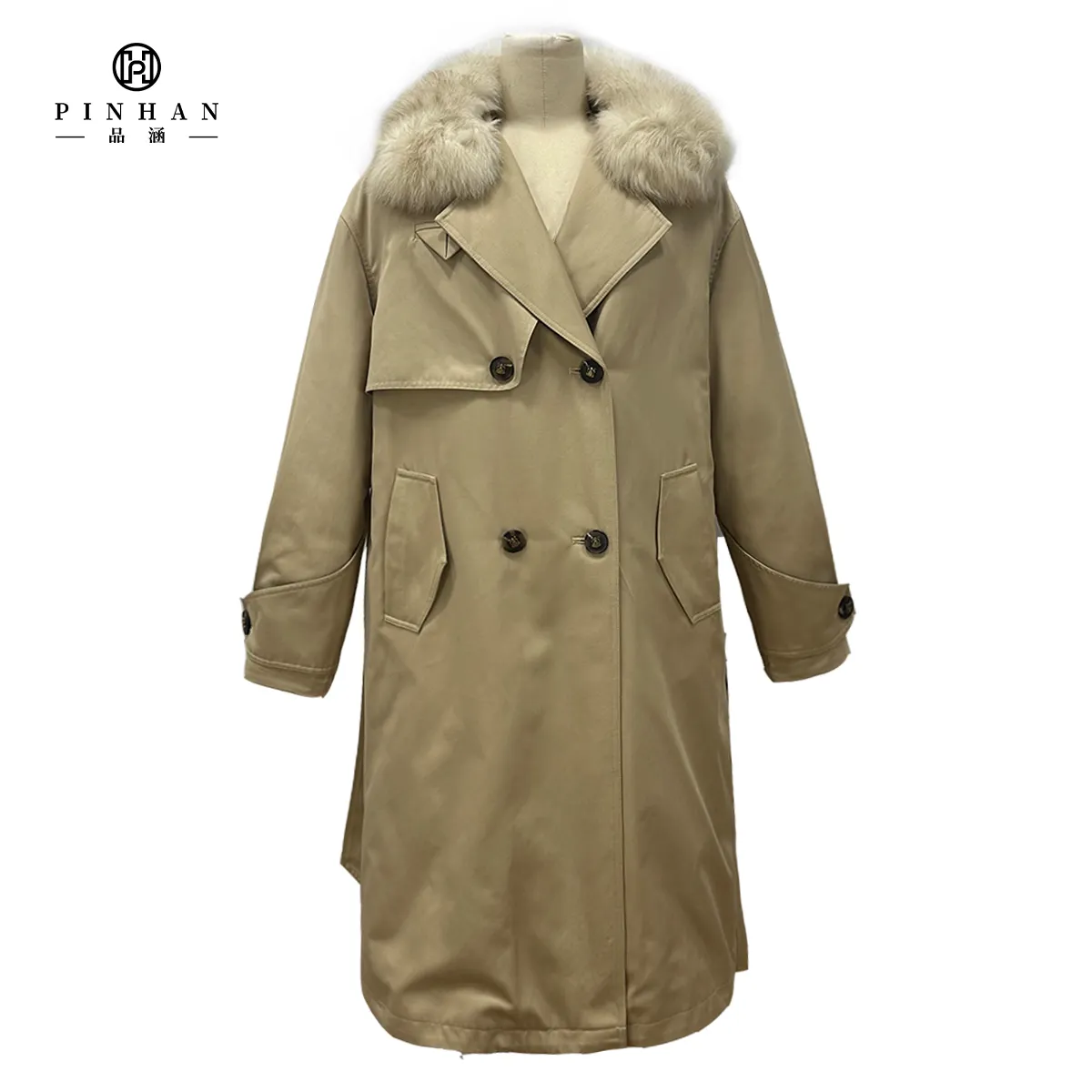 उच्च गुणवत्ता फैशन महिलाओं के कपड़ों की खाई कोट शैली कोट नीचे गद्देदार के साथ बारी-डाउन कॉलर फर सर्दियों के साथ जैकेट महिलाओं