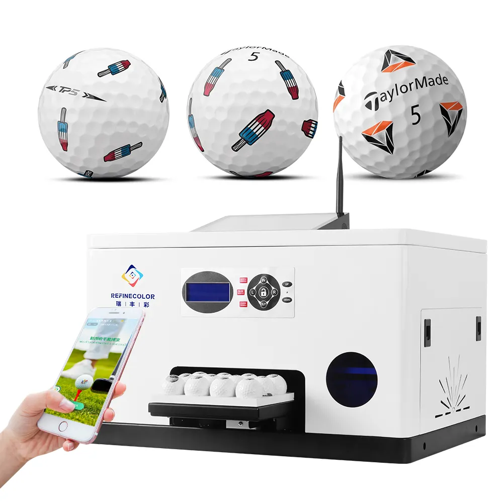 Refinecolor mesin cetak bola Golf pintar kecil UV LED untuk menyesuaikan Logo foto teks pencetak Flatbed UV