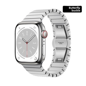 Correa para <span class=keywords><strong>iWatch</strong></span> con Hebilla de Mariposa, Banda de Acero Inoxidable para Apple Watch, Metal Color Titanio, Diseño de Bambú Sólido para <span class=keywords><strong>iWatch</strong></span> - Product Image 2