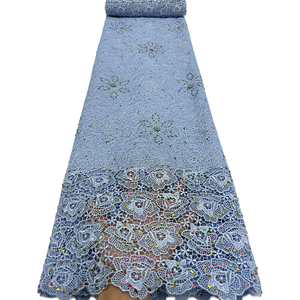 Tissus en dentelle guipure africaine NI.AI de haute qualité, broderie nigériane avec pierres pour la couture de vêtements de fête - Product Image 1