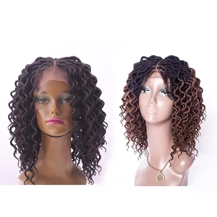 16inch ombre brown faux loc afro curl twist dreadlocks synthetic braided lace front wig for amazon wholesaler