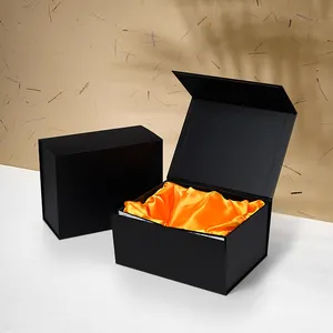 Luxury Black Foldable Folding Wig Hair Extension Packaging Boxes With Silk Magnetic Closure Boxes