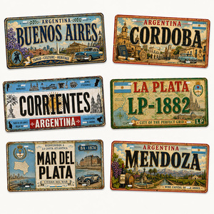 Letrero Metálico Decorativo Vintage de Argentina con Paisaje Urbano, Placa Rústica Retro de Metal, Póster de Pared Estilo Antiguo para Tienda - Product Image 1