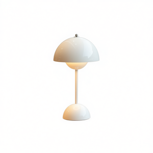 Lámpara de mesa Juso Home Mushroom, pequeña, de cerámica blanca con cuerpo de metal, LED, táctil, regulable, funciona con pilas, para dormitorios, diseño moderno. - Product Image 1