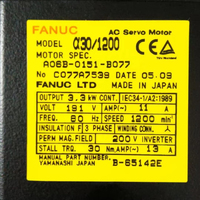 Moteur Servo AC Série Alpha à Arbre Droit avec Encodeur de Retour d'Information, Composant d'Exécution du Système de Commande de Mouvement A06B-0151-B077