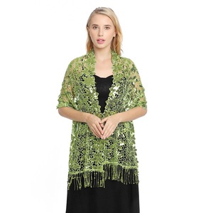 Women's Custom Logo Glittering Polyester Shawl Wrap Fashionable Summer Wedding <strong>Cape</strong> with Fringed <strong>Mesh</strong> Sequins for Evening Wear - Product Image 4