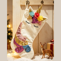 Nouvelle Meilleure Vente : Chaussette de Noël Off-White Licorne Mignonne avec Paillettes Arc-en-ciel, Douce pour la Peau, pour Décoration Polyvalente