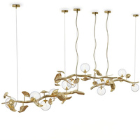 Lustre moderne de luxe en laiton en forme de branche d'arbre, globe en verre transparent, lampe suspendue linéaire personnalisée pour table à manger, salon, hall d'hôtel