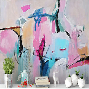 Mural de Arte Abstracto Moderno, Papel Tapiz de Seda Impermeable, Diseño de Pinceladas en Rosa y <span class=keywords><strong>Azul</strong></span> para <span class=keywords><strong>Apartamentos</strong></span>, Hoteles, Comedores y Dormitorios - Product Image 1