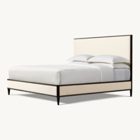 Modernes Minimalistisches Polsterbett mit Massivem Eichenholzrahmen, Stoffkopf- und Fußteil sowie Quadratischen Beinen für Hauptschlafzimmer und Hotelzimmer