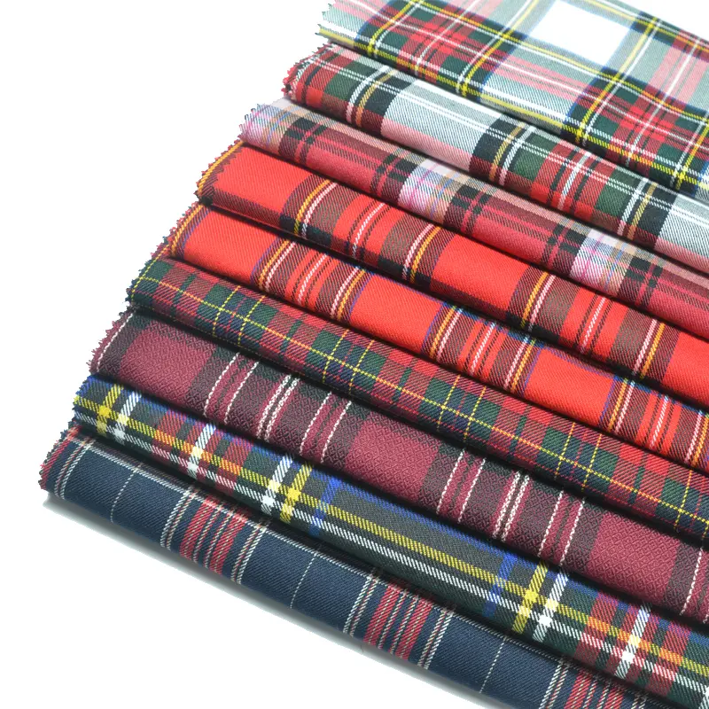 Sunplustex school uniform material fabric red checkered yarn dyed check plaid tartan fabric for school uniforms