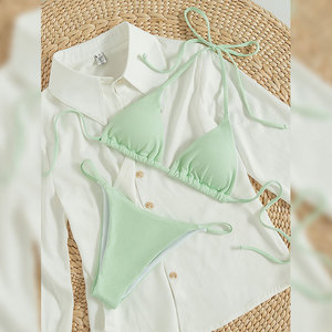 Bikini sexy <span class=keywords><strong>de</strong></span> couleur unie à licou <span class=keywords><strong>Maillot</strong></span> <span class=keywords><strong>de</strong></span> <span class=keywords><strong>bain</strong></span> deux pièces pour femmes <span class=keywords><strong>Maillot</strong></span> <span class=keywords><strong>de</strong></span> <span class=keywords><strong>bain</strong></span> string triangulaire <span class=keywords><strong>Maillot</strong></span> <span class=keywords><strong>de</strong></span> <span class=keywords><strong>bain</strong></span> Biquinis brésilien - Product Image 1