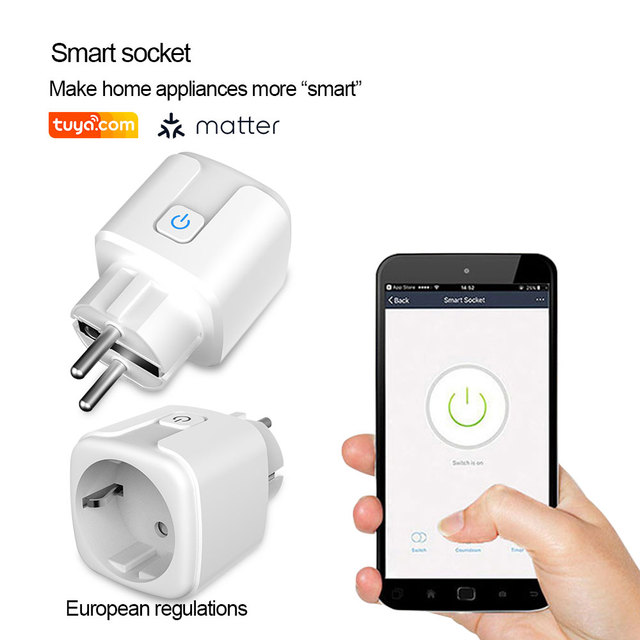 Matter US/UK/EU WiFi Smart Plug Socket with Timer Tuya & Alexa Voice Control HomeKit APP Control