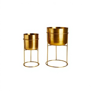 Macetas de Hierro Chapadas en Oro de Lujo, Pequeñas y Grandes, con Soporte, Decoración para Interiores del Hogar, Juego de Soportes para Macetas de Balcón - Product Image 1