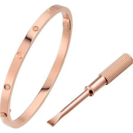 สร้อยข้อมือโรสโกลด์สี่เพชร รุ่นแคบ