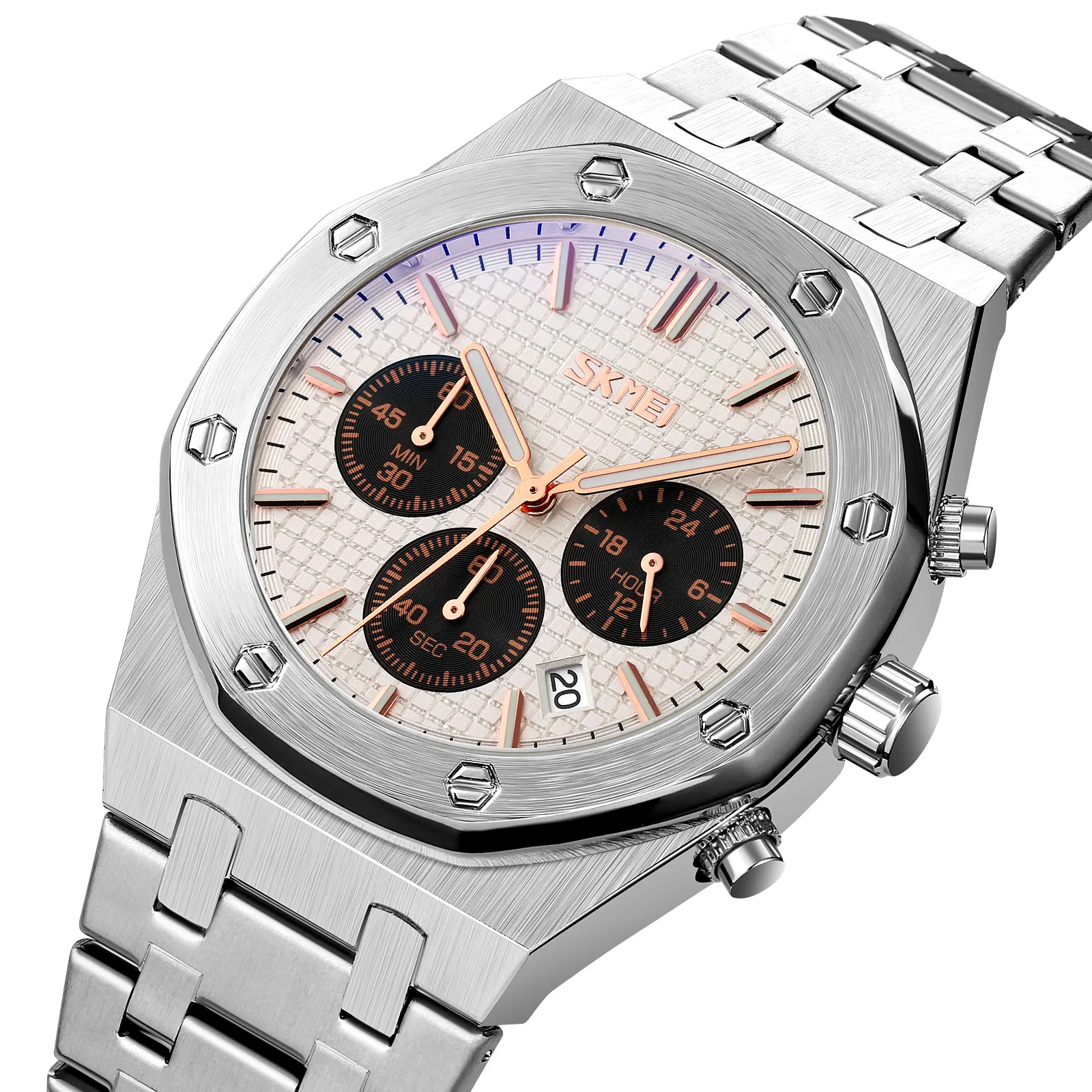 Reloj skmei 9296 Brand Fashion Three Dials New Design Luxury Wrist Watch Quartz Movement Stainless Steel Waterproof Men Watch
