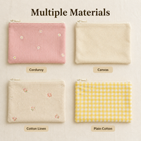 Dompet Mini Bordir Kustom Grosir dari Kain Corduroy dengan Ritsleting Motif Bunga, Tas Penyimpanan, Logo Merek Nama Kustom, Dompet Koin Portabel OEM ODM