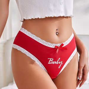 Slip da <span class=keywords><strong>Donna</strong></span> a Vita Media con Stampa di Lettere, Colore Rosso Morbido, con Apertura Posteriore, Campana e Fiocco - Product Image 3