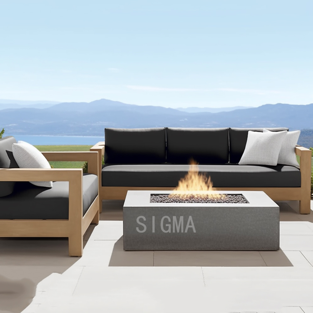 Modern Design High End Custom Garden Patio Outdoor Outside Leisure Solid Wooden Teak Natural Love Seat Sofa Furniture Cama