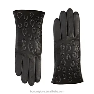 Custom Embroidery Aniline Sheepskin Wool Or Cashmere Lining Women Warm Leather Driving Gloves Winter For Women Fashion