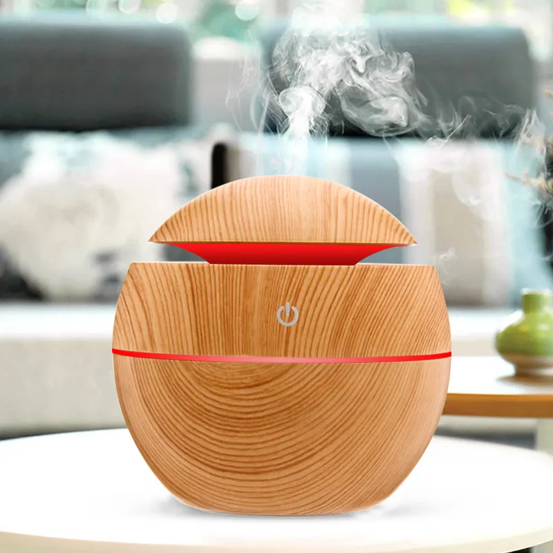 7 Colors Ultrasonic Humidifier Aroma Diffuser Humidifier 130ml Wood Grain Aroma Diffuser Mini Humidifier