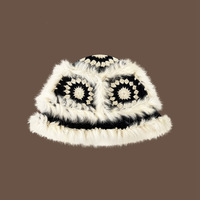 Gorro de punto cálido de invierno estilo nacional chino con diseño de danza del león étnico y piel de conejo esponjosa