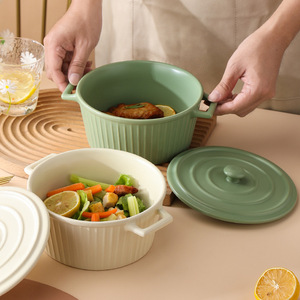 Cacerola de cerámica de grado Chef, juego de cuencos seguros para microondas y vapor con textura, utensilios de cocina comerciales con logotipo personalizado - Product Image 5