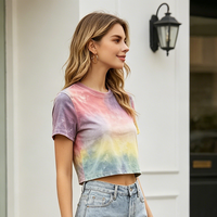 T-shirts courts tie-dye pour filles, vente en gros, personnalisables, dégradé, délavés, manches courtes, décontractés, en coton