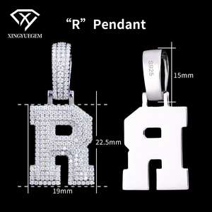 Colgante de Letra Inicial Personalizado con Moissanita Brillante, Plata 925, Chapado en Rodio, Estilo Hip Hop, VVS, GRA - Product Image 3