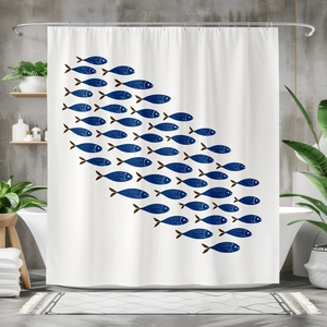 Navy Blue School of Fish Shower <strong>Curtain</strong> Polyester Waterproof <strong>Nautical</strong> Ocean Themed Bathroom <strong>Curtain</strong> - Product Image 6