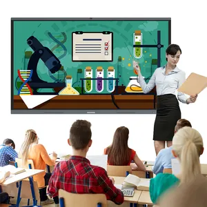 HUSHIDA 86英寸交互式便携式发光二极管板触摸监视器，适用于学校，带交互式板架