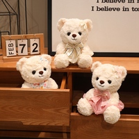 Peluche ours en peluche Kawaii avec nœud et robe florale, douce et moelleuse, avec tenue en dentelle, cadeau d'anniversaire pour filles