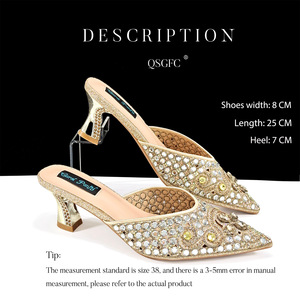 Explosive full diamond pointed toe <b>block</b> heel slippers and goose egg-<b>shaped</b> dinner bag combination set is in stock for one piece - Product Image 3