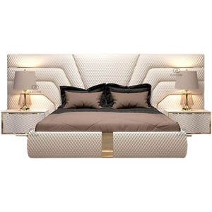 Cama <span class=keywords><strong>King</strong></span> de Cuero Moderna de Lujo de 3m, Cama <span class=keywords><strong>King</strong></span> de Madera Maciza de 2.2*4, Cama Doble de Acero Inoxidable Simple y Moderna Europea - Product Image 1