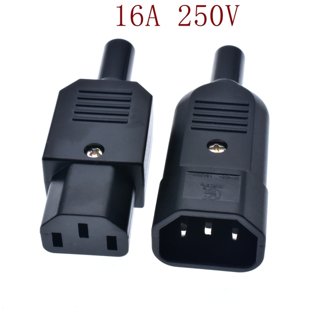 IEC Straight Cable Plug Connector C13 C14 16A 250V Black Female&male Plug Rewireable Power Connector 3 Pin AC Socket