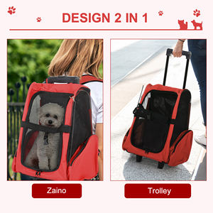 PawHut 2 in 1 <b>Dog</b> and Cat <b>Carrier</b> <b>Backpack</b> with Side Pockets, Telescopic Handle and Wheels, 42x25x55cm, Red - Product Image 4
